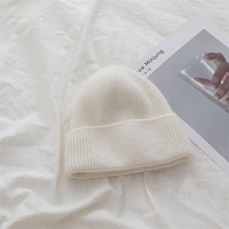 Korean Style Rabbit Fur Knitted Label Hat for Autumn and Winter Thickened To Show Face  Small Ear Protection Couple's All Match Pullover Hat