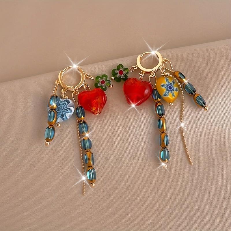 1 Pair Floral Heart Vintage Distressed Ethnic Style Tassel Daily All-Match Ear Studs