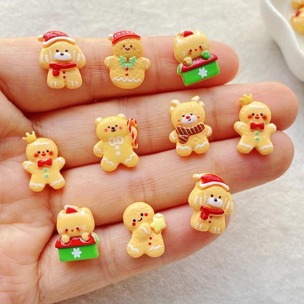 

30Pcs Mini Cartoon Christmas Snowman, Biscuit Man, Dog Nail Art Flat back Rhinestone DIY Manicures Appliques Accessories Crafts