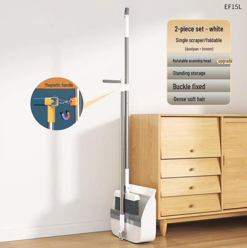 Soft Bristle Broom & Dustpan Set with Non-Stick Hair Feature and Scraper