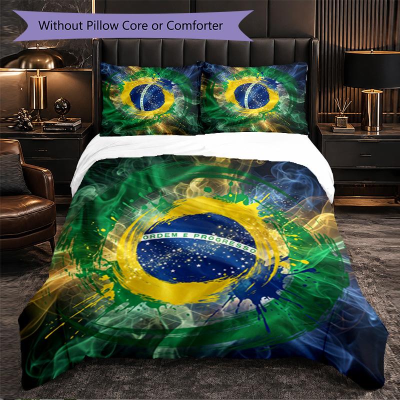 Set Biancheria da Letto a Fantasia Calcio Brasile 3 Pezzi Copripiumino Morbido in Microfibra con Federe per Camera da Letto