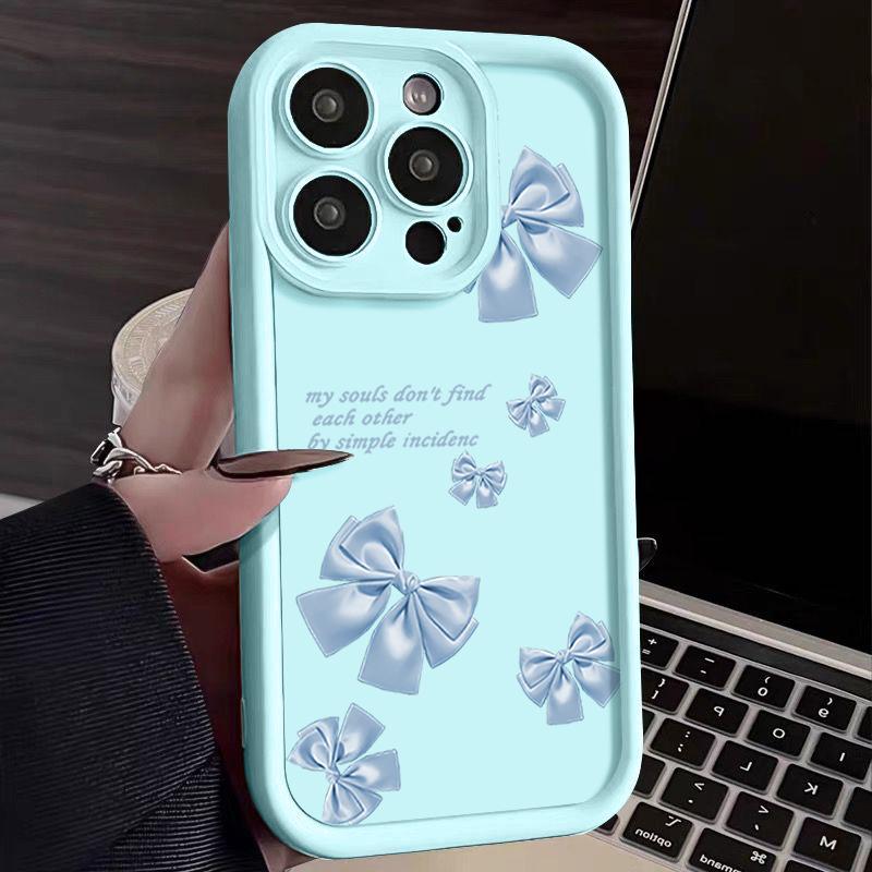 Husă Moale TPU cu Imprimeu Fundă Albastră Pentru iPhone 16 Pro Max 15 Pro 14 13 12 11 XR XS 8 7 Protecție Obiectiv Mată Rezistentă la Șocuri Husă Telefon