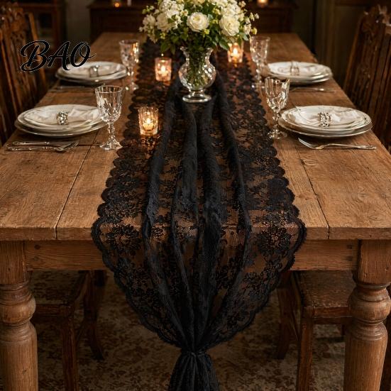 Long Lace Table Runner French Runner, Black & White Vintage for Coffee Table, Shoe Cabinet, Dining Rectangular Decorative Tablecloth Home Fine Crochet