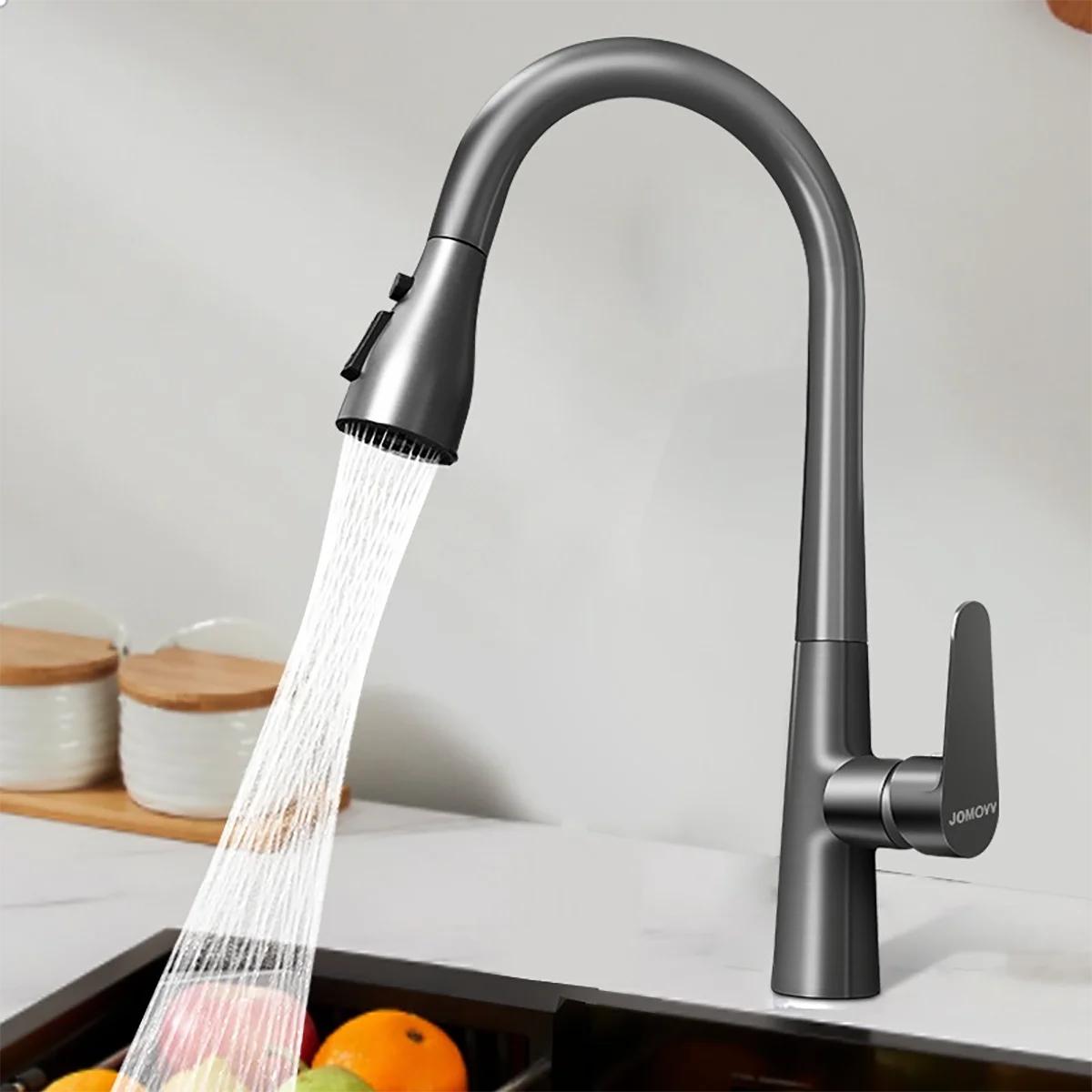 

Stainless Steel Kitchen Sink Faucet 360° Rotating Hot And Cold Mixed Water Sprayer Faucet Pull-out Extendable Kitchen Tap without a pipe