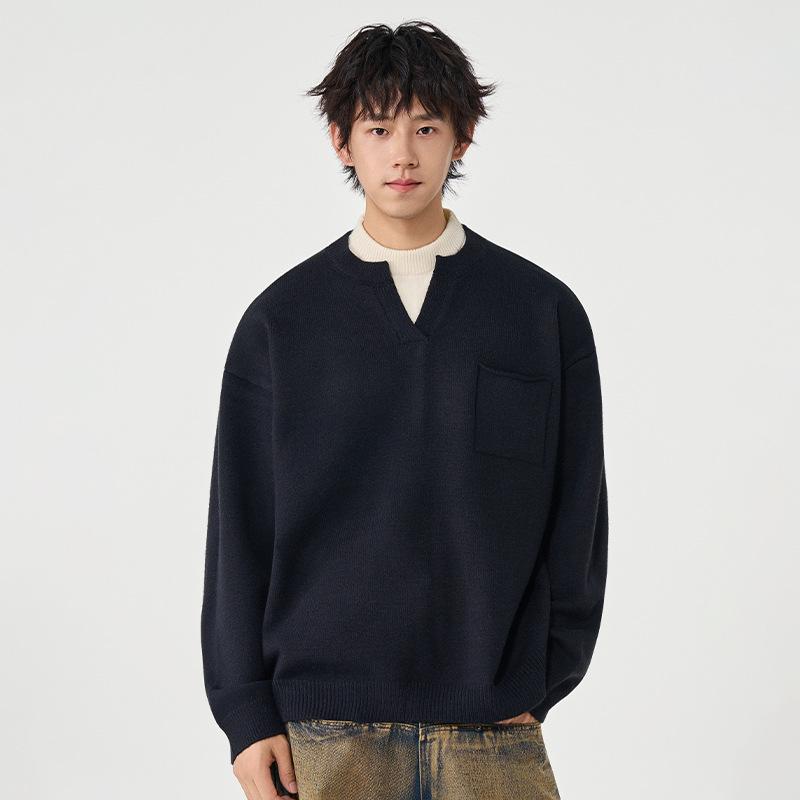 

Men s 2025 Autumn/Winter Round Neck Knit Wool Sweater - Faux Two-Piece, Versatile and Warm 3XL чорний
