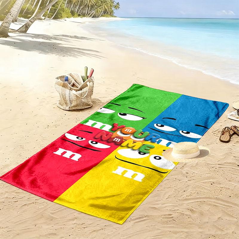 M&M's Custom Name Print Beach Towel, Large Soft Quick Dry Towel for Beach Camping Swimming