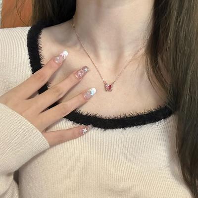 New Outing Silk Butterfly Item Enamel Sweet Wind Light Luxury Collarbone Chain Niche Design Sense Simple and Versatile Jewelry