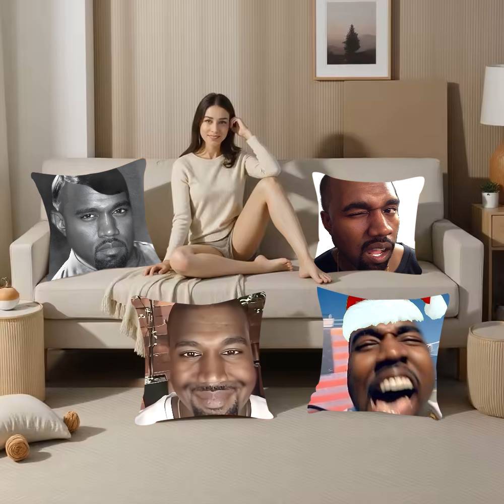 Funny K-Kanyes W-Wests Pillow Case Anti-Dustmite Pillowcase Invisible Zipper Silky Short Plush Sofa Cushion Cover