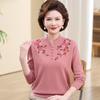 High-End Embroidered Cashmere Sweater for Women - Loose, Festive, Perfect for Middle-Aged and Elderly Moms, Pure Wool Base Layer