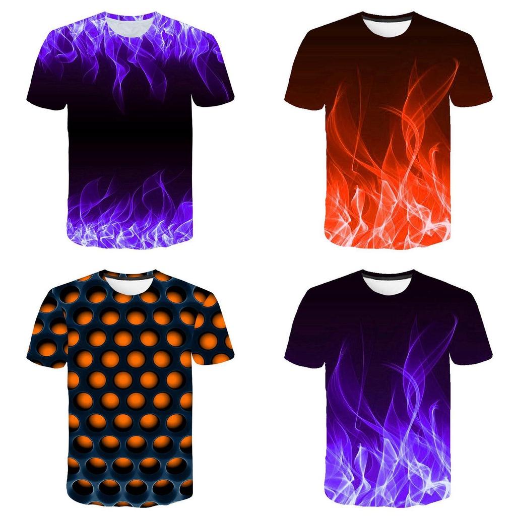3d Print T-shirt Flame Hypnosis Colorful Print Casual Short Sleeve Top For Stylish Comfort