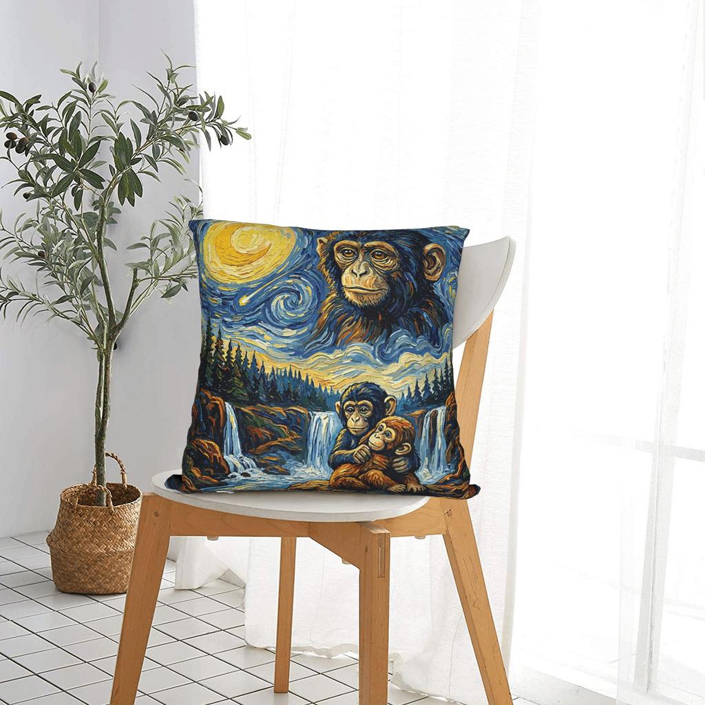 Pillow Cover Starry Night Monkey Punch Cute Baby Japanese Macaque Art Cute Funny Pillow Case For Living Room Bed Pillowcases