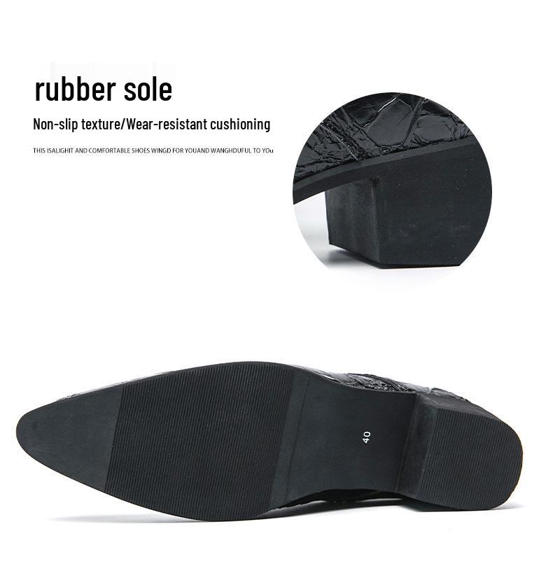 Men's Large Size Pointed Toe Retro Leather High Heel Cuban Shoes for Banquets