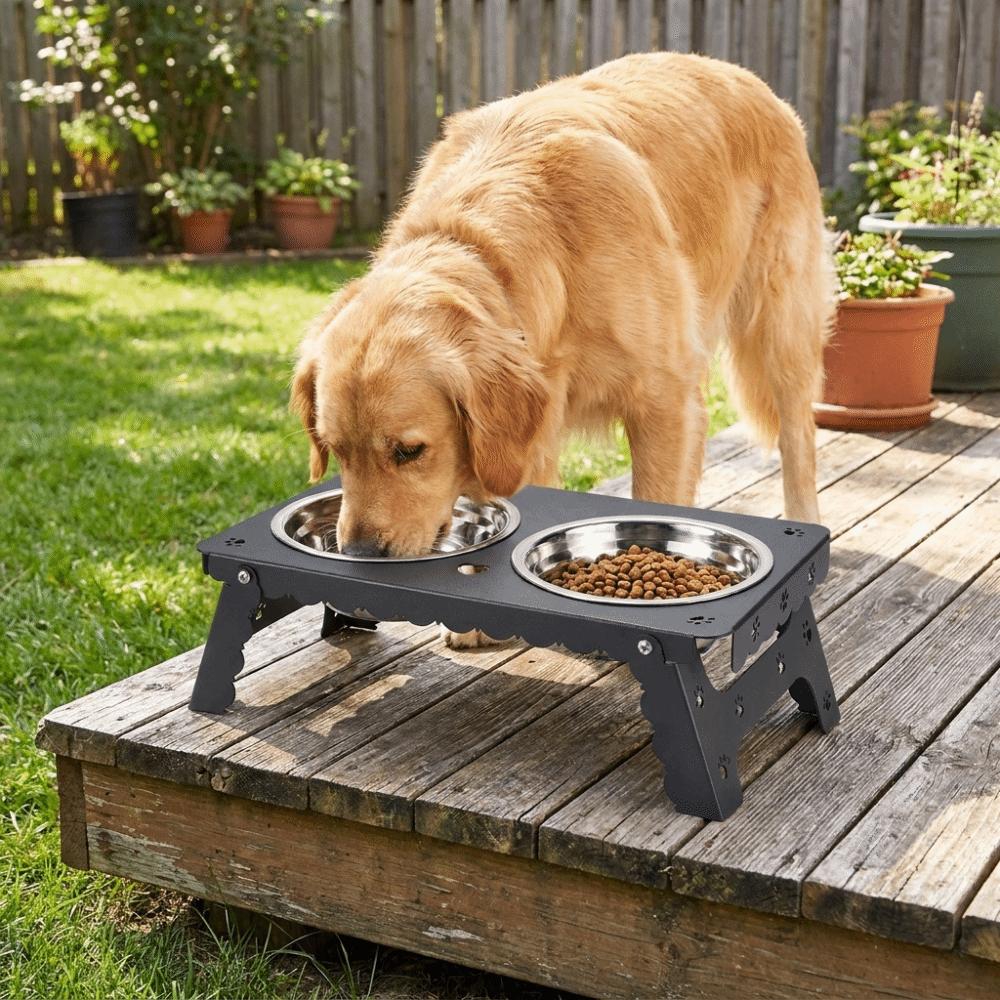 Removable Raised Dog Double Bowl Tilted Bracket Pet Feeding Station Healthy Feeding