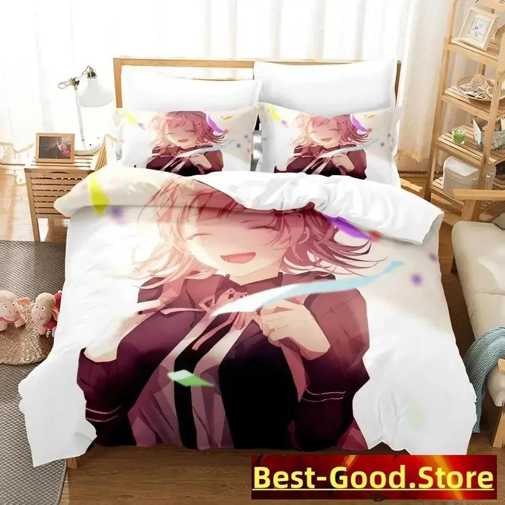Danganronpa V3 Bettwäsche-Set Cartoon Anime Dreiteiliges Set Erwachsener Kind Schlafzimmer Bettbezug-Sets Kawaii Mädchen Bettdecke Bettwäsche-Sets