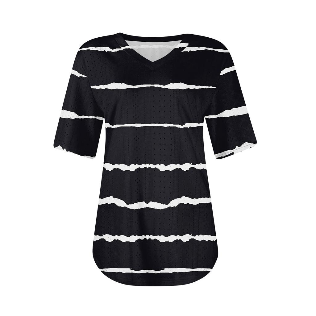 Damer T-skjorter V-hals Kortermet Hverdagstopper Løs passform Basic T-skjorter med buet fald