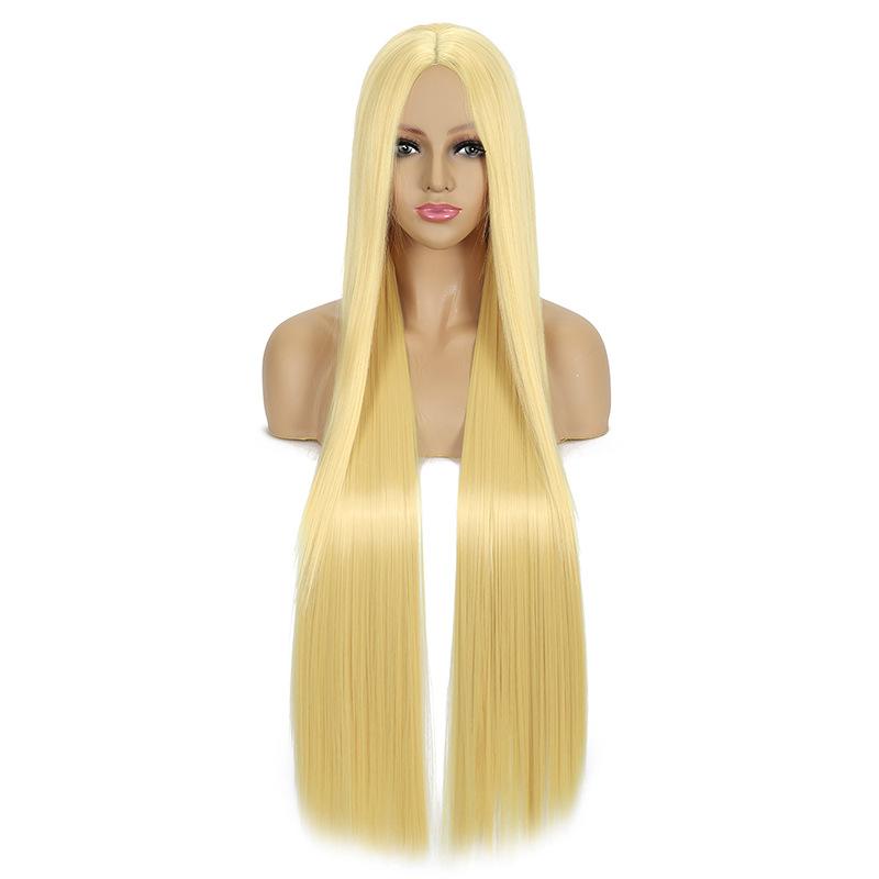 100cm Lange Rechte Cosplay Pruik Midden Scheiding Centrale Scheiding Blond Roze Rood Paars Hittebestendige Synthetische Haar Pruiken beige