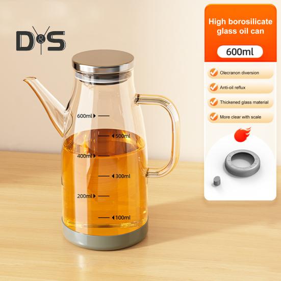Glass Oil Dispenser Bottle with Drip-Free Spout 600/800/1000ml Large Capacity Oil Pot for Vinegar Soy Sauce Food-Grade Kitchen Gadgets