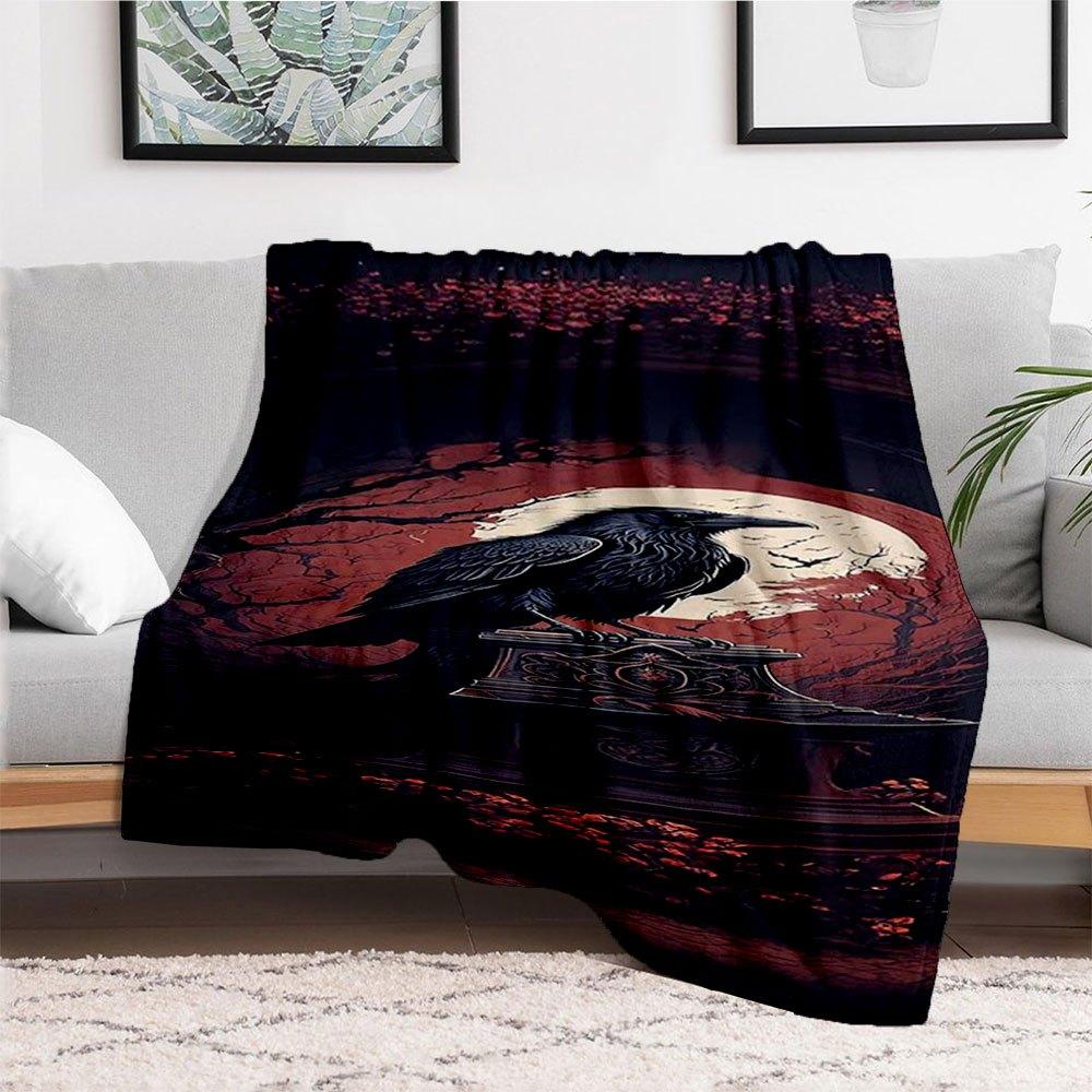 "Midnight Raven: Gothic Moonlit Art Print"Blanket Flannel Throw Blanket for Sofa, Bed, Travel, Camping, Office, Couch, Chair, And Bed Gift f