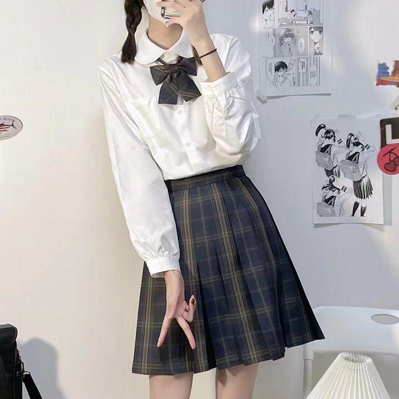 Women's Preppy Style JK Uniform Shirt – Light Blue, Short Sleeve, Perfect for Summer and Autumn.