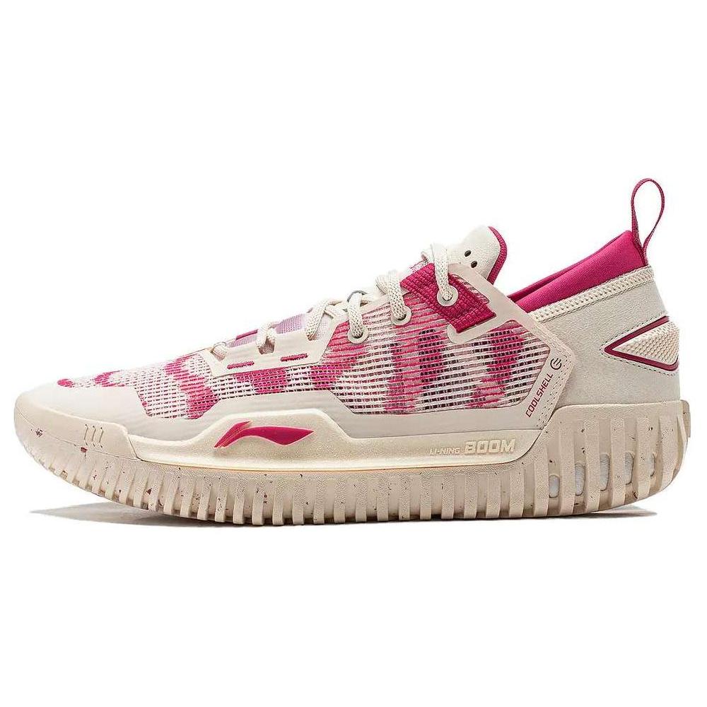 New LiNing BadFive 3 Low Cushioning Abrasion Resistant Lightweight Low Top Basketball Shoes Men's Beige White Pink ABFU005-7