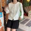 Spring and Autumn Butterfly Knot Cardigan Sweater Women Elegant Pearl Button Korean Style Sweet Jackets Light Yellow Knitted Coats Round Neck Shirts