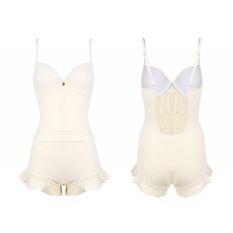 High-end Pure Desire Style Striped Milk White Thin Chest Sexy Seaside Hot Vacation One-piece Swimsuit Woman
