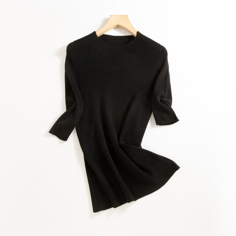 

Seamless integrated knitted sweater women s early autumn new slim-fitting and thin bottoming shirt solid color top slim-fitting knitting L чёрный