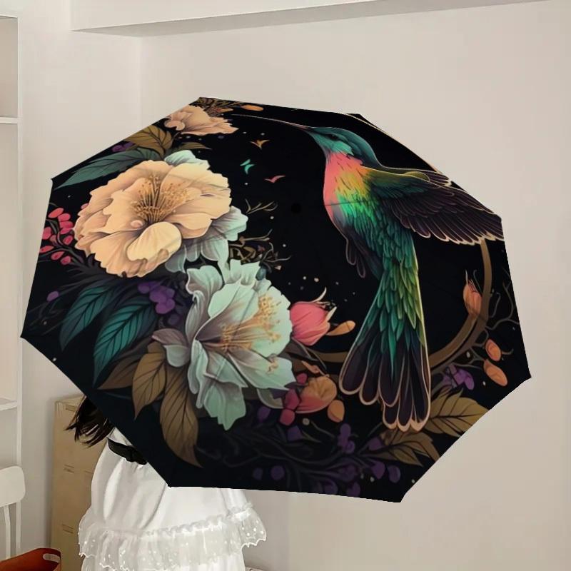 1pc Hummingbird Floral Night Garden Umbrella with Plastic Handle,Suitable for All Seasons Home Travel Outdoor UmbrellaDD410