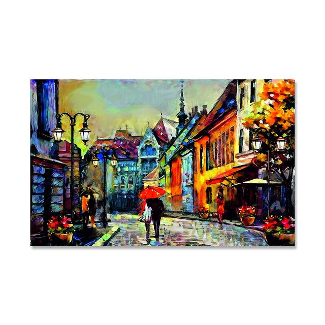 

Большой размер Ретро картина маслом напечатанные холсты Плакаты с видом на улицу Парижа Пейзаж Пары Настенные картины для декора гостиной 50cm×100cm NoFrame