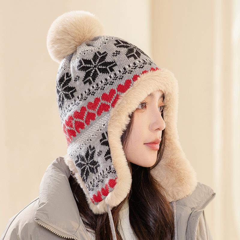Women's Winter Knit Beanie Hat with Earflap, Long Ear Protection, Stretchy and Thick