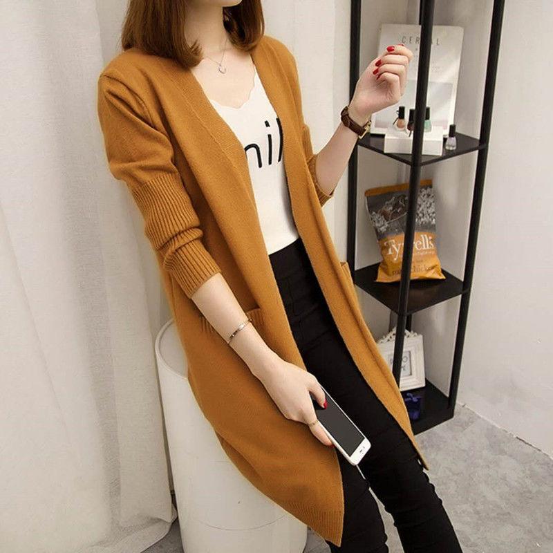 Mid-length Cardigan Sweater Women Long-sleeved Autumn Winter Solid Color Large Size Cardigan Sweaters