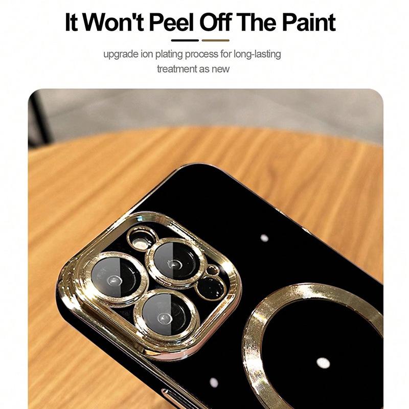 For iPhone 13 Pro Max Magnetic Phone Case Electroplating TPU Cover with Lens Film