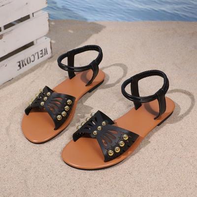 Fashion Rivets Women's Flat Sandals Large  Brown Butterfly Beach Shoes New 2025 Rubber Sole Open Toe