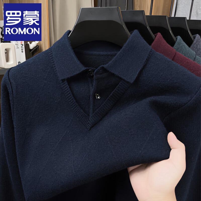 Romon Men's Thickened Business Casual Fake Two-Piece Knitted Sweater