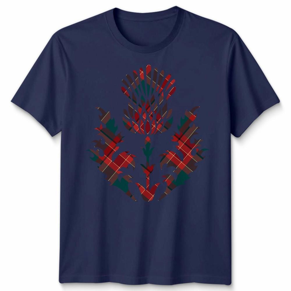 Scottish Tartan Unisex T Shirt Thistle Emblem Scotland Heritage Symbol Tee