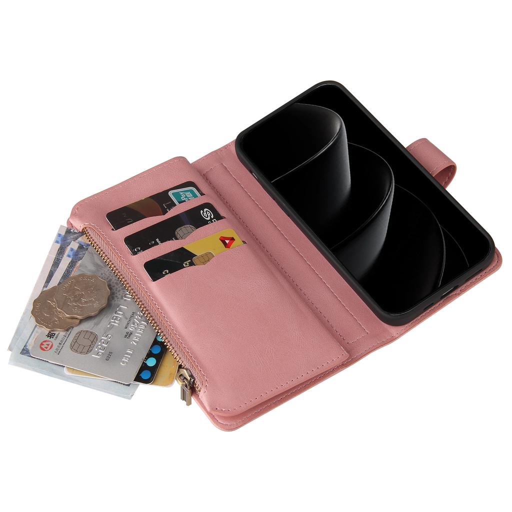 Flip Zipper Magnetic Card Solt Leather Wallet Case For iPhone 17 Pro Max 16 Plus 15 Plus 14 13 12 11 Shockproof Hand Strap Cover