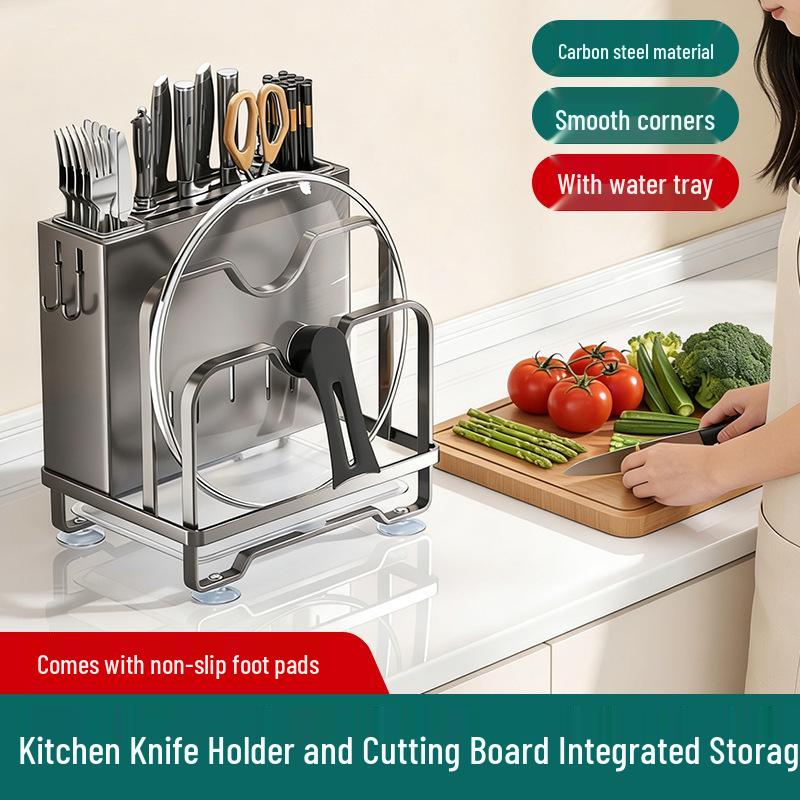 Multi-functional Kitchen Storage Rack for Knives, Pot Lids, Cutting Boards, Chopsticks, and Cutlery