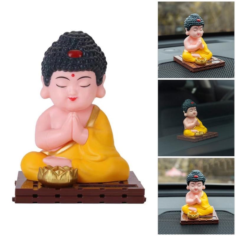 Easy To Install Solar Powered Buddhas Head Figure Nodding Dashboard Decoration Ornament ABS Materials Quiet Spiritual