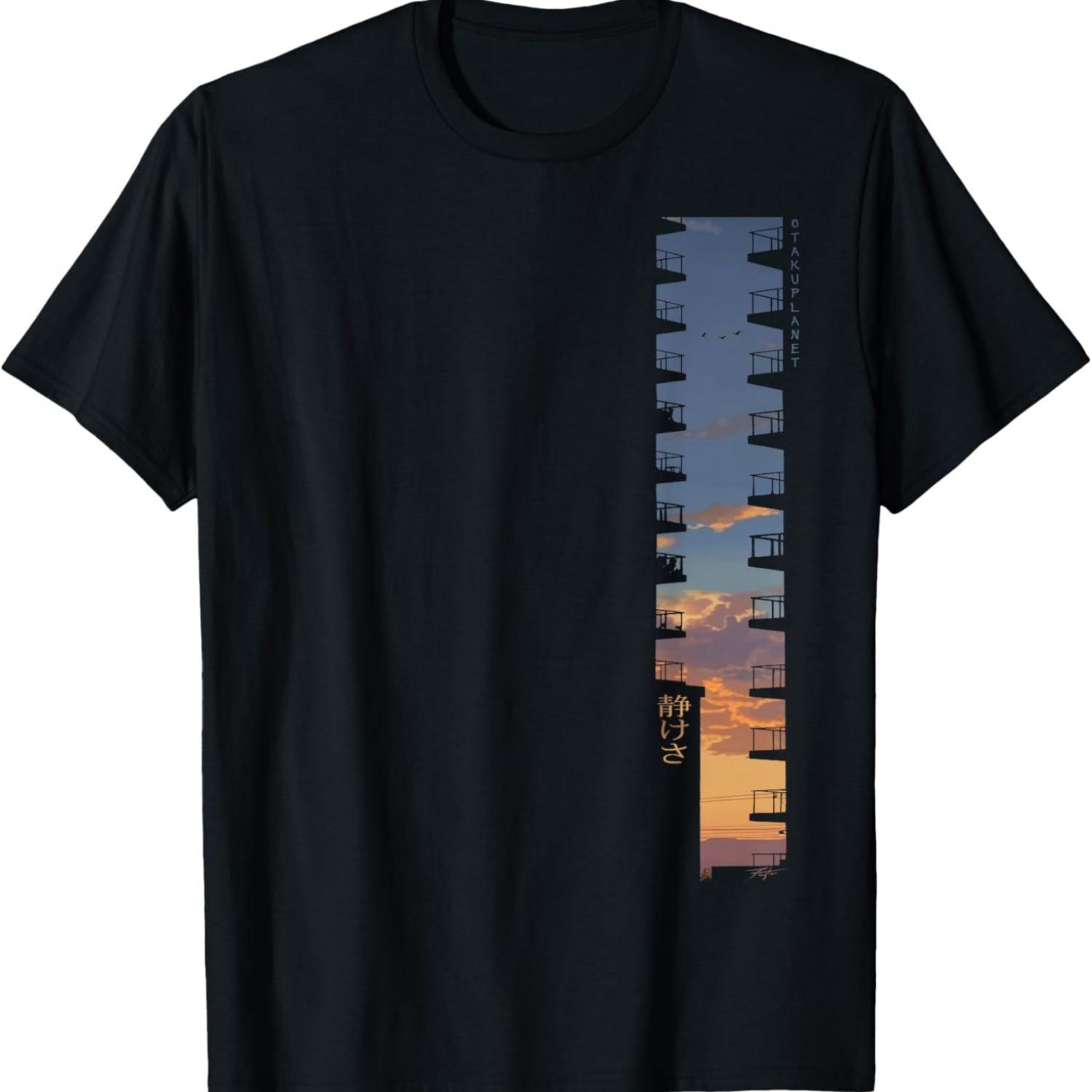 Japan urban sunset in 90 s retro vibes vaporwave aesthetic T-Shirt S чёрный