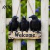 Unique Festival Gift Halloween Crow Door Hanger Sign Wooden Black Welcome Gothic Seasonal Hanging Plaque Rustic Vintage Outdoor Decor for
