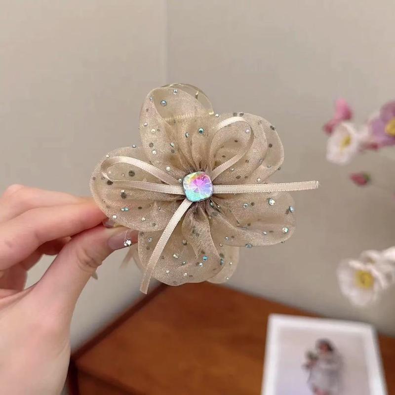 

Elegant Sweet Mesh Flower Hair Claw For Women Bow Hair Grab Clamp Shark Clip Hair Accessories Gift шампанского