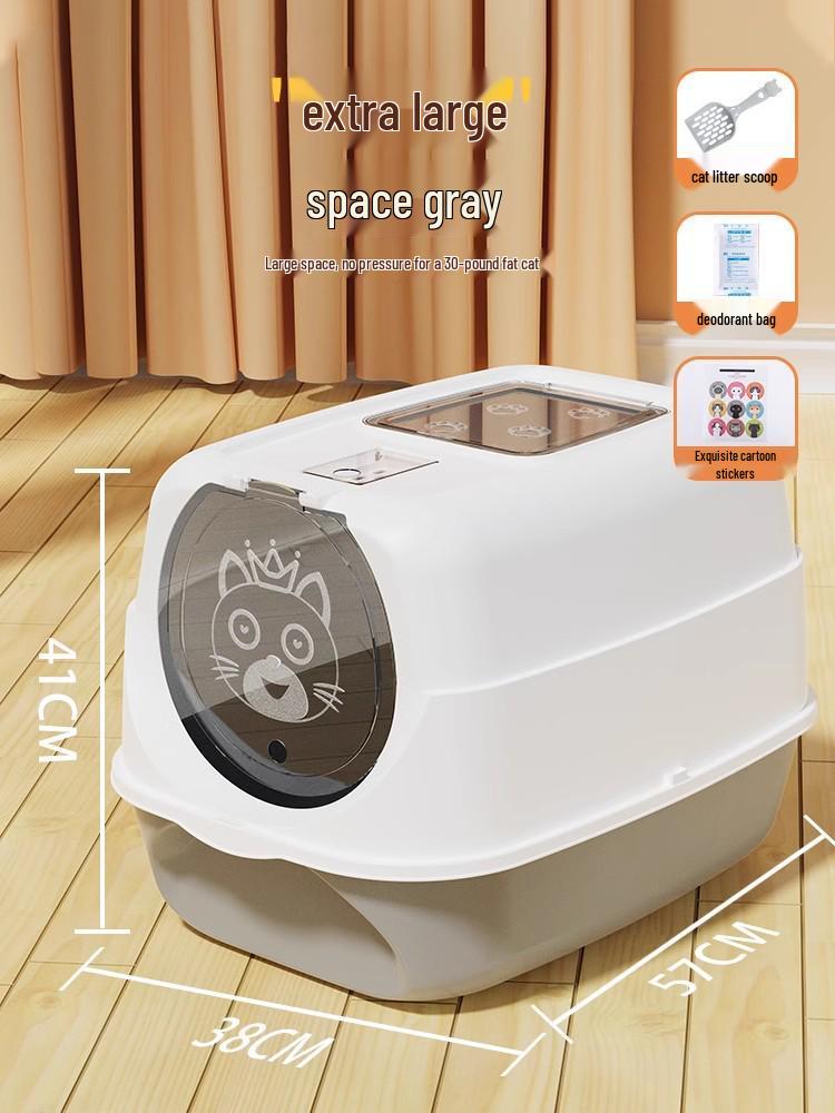 Extra Large Splash-Proof Enclosed Cat Litter Box with Sand and Feces Tray & Free Shipping