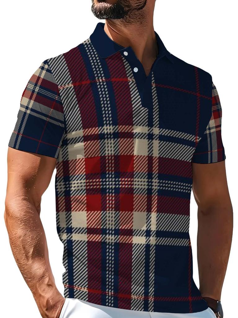 Men'S Outdoor Polo Shirt, Multi-Sizes Available, Plaid Print Men'S Top Suitable for Hiking And Casual Outdoor Wear, Versatile for Spring, Summer, And
