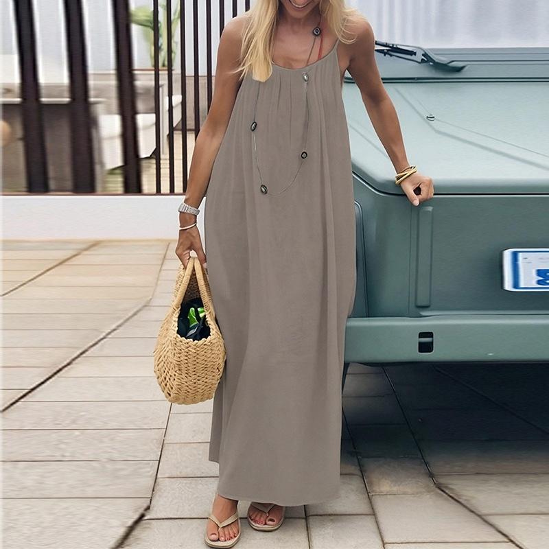 Casual Effen Losse Jurk Voor Dames Sexy Mouwloos Spaghetti Bandjes Rugloos Vetersluiting Avondjurk Femme Vakantie Strandfeest Kleding Nieuw
