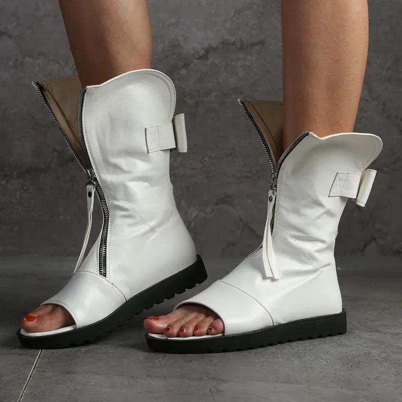 

Черно-белые сандалии-гладиаторы на плоской платформе с открытым носком, женские летние ботинки, женская повседневная обувь, сандалии женские, сандалии женские 37 белый