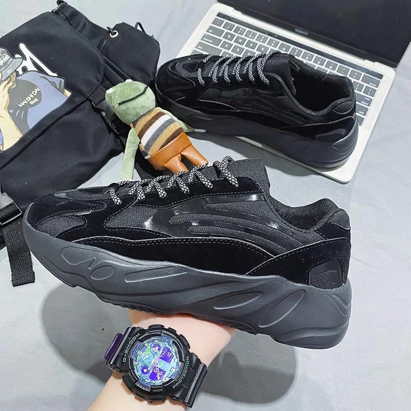 

Мужские легкие кожаные дышащие повседневные туфли на светлой подошве, женские повседневные туфли 2025, новые кроссовки для бега для пар 44 чёрный