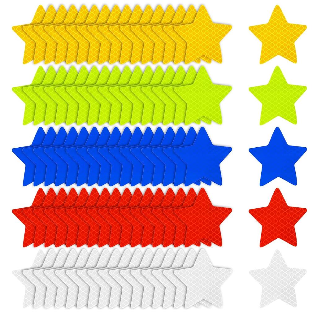 50 PCS Star Shaped Reflective Stickers, 5 Colors Star Reflective Stickers for Clothing Safety Warning Reflectives Sticker Waterproof Reflector Stars