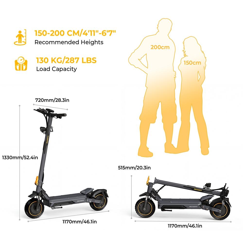 Monopattino elettrico Ausom K20 Pro, 2x1000W, 48V 18Ah, 10", 60km/h, 90km, freni a disco doppi, sospensioni, NFC.