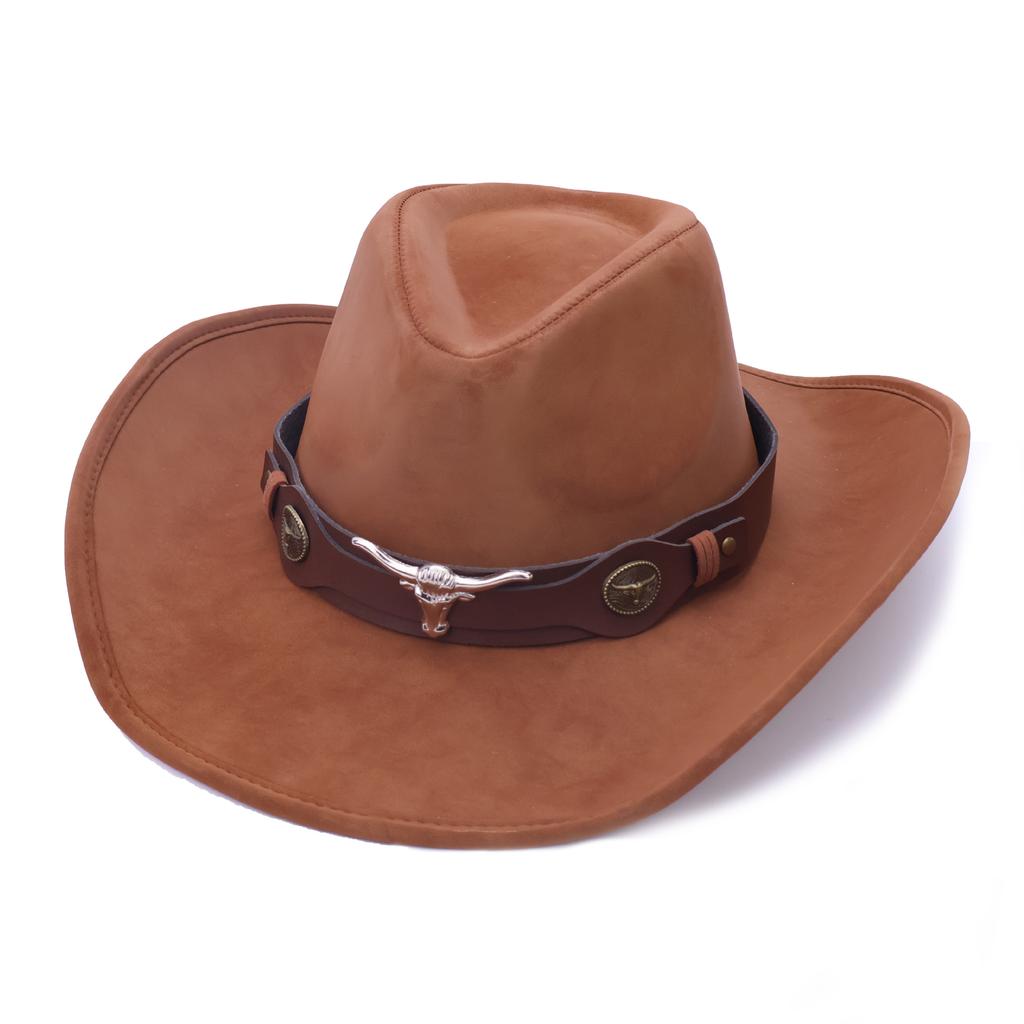 Cross-Border New Retro Bull Head Western Cowboy Hat Big Brim Peach Heart Top Top Hat Men'S And Women'S Versatile Fashion Jazz Hat