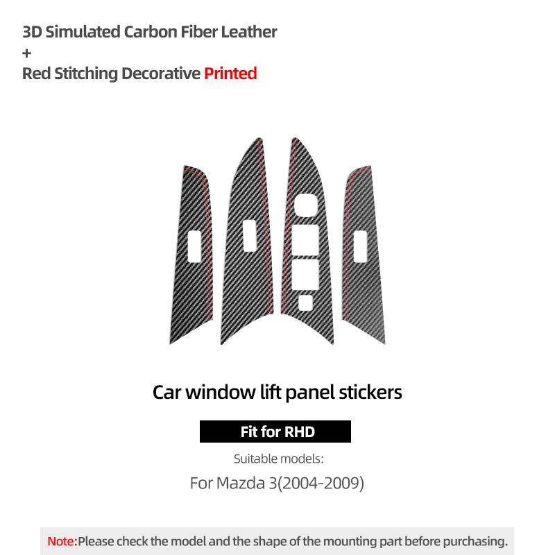 Betterhumz For Mazda 3 Axela 2004-2009 Made of Alcantara Car Door Window Control Lifter Panel Trim Stickers Interior Accessories